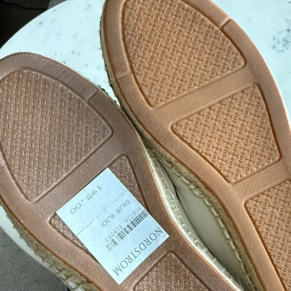 Tory Burch White Leather Espadrilles with Black Toe Cap